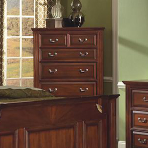 Juego de dormitorio con cama de cabecero paneado, cómoda, mesita de noche y armario con herrajes clásicos para una decoración de hogar atemporal - Product Image 4