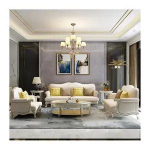 OEM仿古高品质维多利亚豪华沙发套装组合木2 E 3 Lugares沙发套现代高端客厅家具