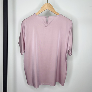Top de cuello redondo de satén elástico de seda, camiseta de manga corta de satén de Color sólido para mujer, camisa pequeña de seda de morera de nuevo estilo - Product Image 4