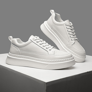 Chunky Shoes Men Autumn Round Toe Pu <b>Leather</b> Lace up Platform <b>Sneakers</b> Light Weight Rubber Outsole EVA Midsole Solid - Product Image 2