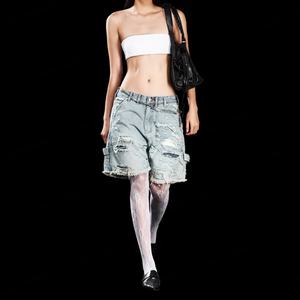 Shorts en jean décontractés pour hommes, coupe classique, déchirés et usés, unisexe, mode estivale, coupe ample et déstructurée - Product Image 6