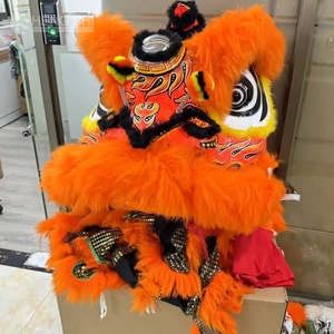 Trajes de Danza del León Chino Tradicional Personalizados de Alta Calidad, Material de Seda/Algodón/EVA, Color Naranja Festivo - Product Image 4