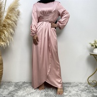 6345 #   Vestido Abaya Musulmán Formal, Sencillo y Elegante, de Satén Suave, con Dos Cinturones Grandes Delanteros, Silueta en A, Lavable y Suave para Mujer