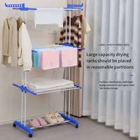Nouveau Porte-vêtements mobile pliable et extensible en fer pour intérieur, multifonction, à trois niveaux, avec fonction séchoir