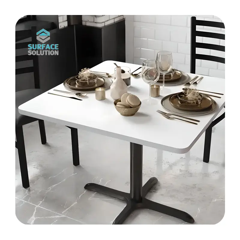 La superficie solida di pietra artificiale su misura all'ingrosso della cina supera i tavoli bianchi quadrati del caffè da pranzo per il ristorante