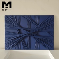Decoración para el Hogar, Arte Mural de Tela Texturizada 3D Azul Marino, Lienzo Abstracto con Nudos, Pintura Hecha a Mano, Cuadro para Sala de Estar, Enmarcado