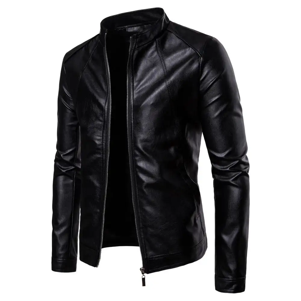 Fashion Designs Boys Classic Biker Coat Motorcycle Pu Faux Jacket Blazer Masculino Slim Fit Plus Size Men's Leather Jacket