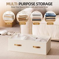 Organisateur de rangement sous lit en gros, beige lin, avec fenêtre transparente, empilable et pliable, pour couettes et linge de maison