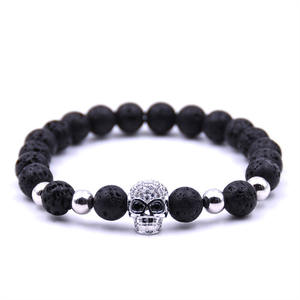 <span class=keywords><strong>Pulsera</strong></span> de cuentas de Lava Rock para hombre, difusor de aceite esencial, aromaterapia, Ideal para antiestrés, ojo de cristal, Cráneo, 8MM - Product Image 2
