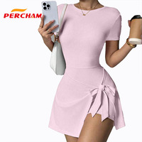 Vestido deportivo ajustado antideslumbrante ecológico transpirable de dos piezas, ropa de tenis informal sin tirantes adelgazante OEM