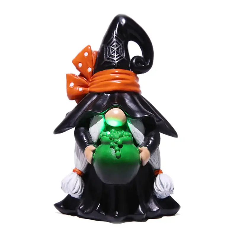 OEM Halloween gnomes for home garden decor, resin ghost gnome pumpkin tomte decorations with green poison ornament