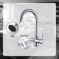 Robinet de cuisine en laiton avec purificateur d'eau, mitigeur pivotant à 360° à trou unique, pulvérisateur extractible chromé, robinet mélangeur eau chaude et froide