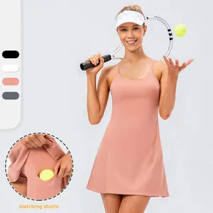 Khỏa Thân Mềm Cảm Thấy 80 Nylon 20 Spandex Yoga Golf Thể Thao Túi Một Mảnh Tập Thể Dục Cô Gái Dây Đeo Cầu Lông Quần Vợt Váy