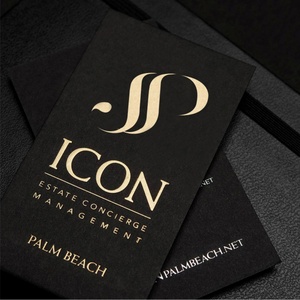 นามบัตรธุรกิจสีดำขอบทองแบบกำหนดเอง ดีไซน์นูน-เว้า ปั๊มร้อน กระดาษเคลือบหนาคุณภาพสูงสำหรับการพิมพ์ - Product Image 5
