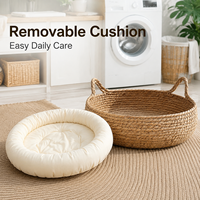Lit pour chat ovale portable en rotin tressé moderne, nid pour animal de compagnie mignon, coussin en coton chaud, amovible, lavable, toutes saisons