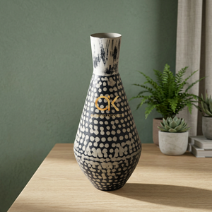 Vase à fleurs décoratif Antique en fer fait à la main, pièce maîtresse de Table de mariage, Vase à fleurs de sol noir - Product Image 1