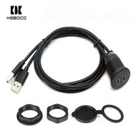 Cable de panel negro con doble puerto USB 3.0 macho y doble USB-C hembra trenzado para montaje en panel, para escáner de código de barras de computadora
