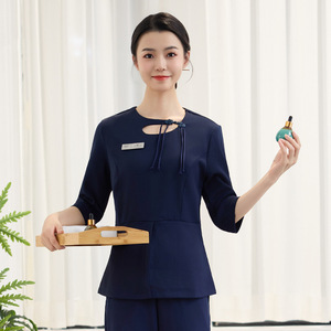 Women Beauty Salon Uniform Mid Sleeve Polyester Elegant Technician Suit For Spa Massage Foot Bath Ear Cleaning - Product Image 2