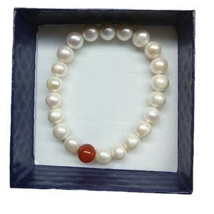 8-9mm Freshwater Pearl and Red Agate <b>Elastic</b> String <b>Bracelet</b> for Babies Easy-to-Wear Small Gift with Slight Flaws - Product Image 5