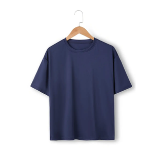 2023 nuevo diseño de Camiseta de punto informal para mujer transpirable 100% algodón suave malla Lisa logotipo personalizado estampado de moda patrón sólido - Product Image 1