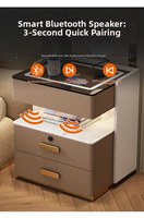 Table de chevet moderne intelligente, directement du fabricant, avec plateau en verre trempé, 3 tiroirs, charge sans fil, pour appartement, maison, chambre, hôtel
