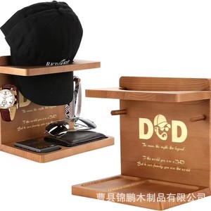 Wooden Hat Storage <b>Rack</b> With Watch And <b>Glasses</b> Holder Desktop Organizer For Cap Key Sunglasses Storage - Product Image 5