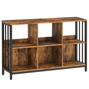 6 <strong>Cube</strong> Storage Organizer with <strong>Shelf</strong>, Industrial Horizontal Bookshelf, Wooden and Metal Cubby Bookcase, Long Shelving Unit - Product Image 4