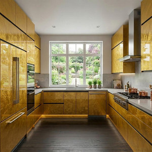 Ensemble de meubles de cuisine modernes en kit de Chine, sur mesure, de luxe, en bois et verre, avec robinet de cuisine - Product Image 1