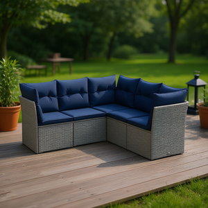 Conjunto de Sofás de Patio de Ratán Sintético Gris para 5 Personas, Muebles de Exterior Duraderos de Diseño Contemporáneo - Product Image 2
