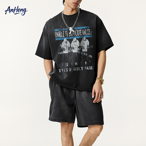 T-shirt en coton épais 285G personnalisé pour homme, imprimé graphique vintage vieilli, coupe oversize streetwear, manches courtes, fournisseur OEM - Product Image 1