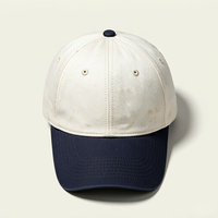 Vintage gewassen katoenen twill baseballcap crème marineblauw tweekleurig 6-paneels zachte distressed dad hat unisex verstelbaar