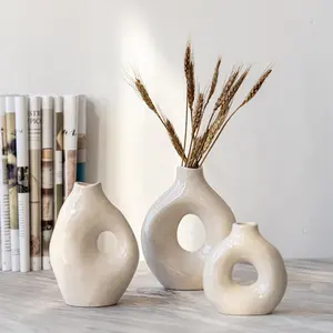 Amazon vaso de comprimido de vidro de cerâmica, venda quente feita à mão, decoração caseira, bege, vaso pequeno