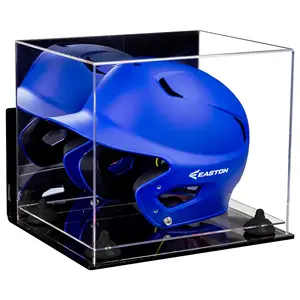 Espelhado Voltar Acrílico Baseball Batting Helmet Container Wall Montagens Sport Collection Cube Box Com Base Preta