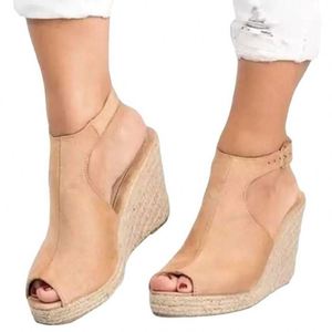 Chaussures en cuir à talon compensé pour femmes, sandales espadrilles, chaussures décontractées - Product Image 1