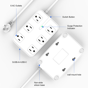 Multiprise SL-806S avec 6 prises largement espacées, extension avec 3 ports USB, prise plate, 1400 <span class=keywords><strong>joules</strong></span>, cordon d'extension de 6 pieds, montage mural - Product Image 6