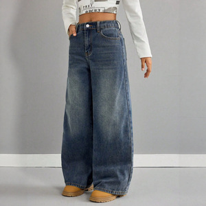Nouveau lancement : Jean droit bleu décontracté pour adolescente avec boutons et poches, idéal pour tous les jours et toutes les saisons, directement de l'usine. - Product Image 3