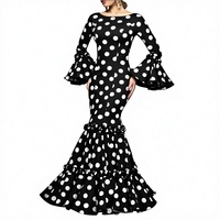 Robe longue de soirée élégante pour femme, imprimé pois, ourlet à volants, style bohème décontracté, col rond, manches évasées, coupe ajustée, maxi, 2026