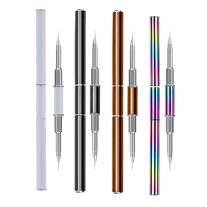 Pinceau à double extrémité pour nail art, ultra fin, personnalisé, poils synthétiques, manche en métal rose gold, pinceau pour dessin d'ongles - Product Image 1
