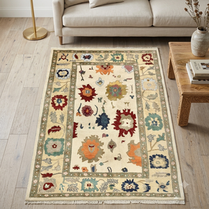Coral Weavers Vibrant Handmade Floral Oushak Wool Rug Persian Style Medium Pile Hand Knotted for Living <b>Room</b> Commercial Use - Product Image 3
