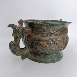 Phoenix-Patterned GUI Đồng thủ công Tây zhou triều đại có hai tay cầm hình con thú để giữ hạt nấu chín thường được sử dụng - Product Image 4
