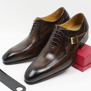 Chaussures habillées en cuir véritable pour hommes, à lacets et boucle, faites à la main, style Oxford, pour affaires, mariage et soirée – Grande Vente - Product Image 2