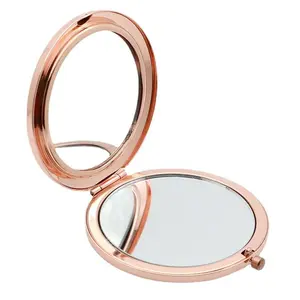2 espejos compactos de bolsillo en blanco para maquillaje cosmético, espejo de bolsillo compacto doblado redondo a mano en oro rosa y plata - Product Image 3