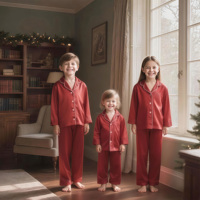 Ensemble de pyjamas de Noël pour la famille - Vêtements de détente en velours assortis pour adultes et enfants - Noël simplifié - Rouge - En stock