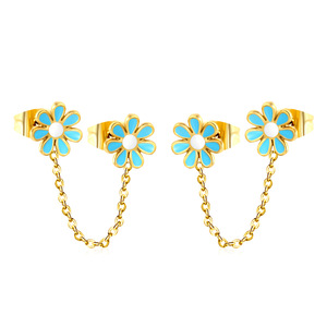 Pendientes de Cadena con Flores para Niñas, Aretes de Acero Inoxidable con Diseño de Cadena y Flores - Product Image 4