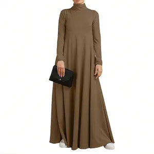 Hot Selling Women's Muslim Solid Color Long Sleeve Turtleneck Casual Loose Summer Maxi Dresses