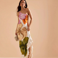 Robe décontractée pour femme, motif floral aquarelle, asymétrique à une épaule, en satin, longueur midi, avec volants et fente, idéale pour les vacances