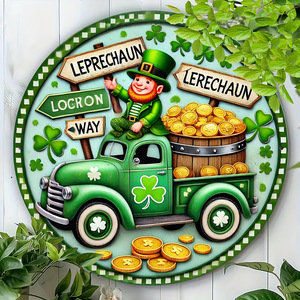 Spot St. Patrick's Day party decorations, shamrocks, four-leaf clovers, Irish holiday wooden gnome door <b>hangers</b>. - Product Image 1