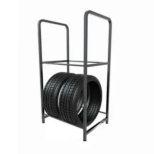 Topeasy OEM Black Adjustable Tyre Shop Display Stand Metal Tire Rack For Indoor / Outdoor Use