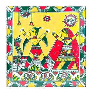 Pintura Folclórica Tradicional Madhubani, Arte Metálico 3D Hecho a Mano de Jharkhand - Product Image 1
