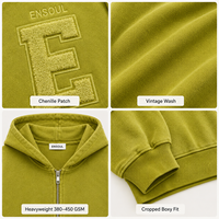 Sweat à capuche zippé court épais délavé pour homme, style streetwear, avec broderie chenille, sur mesure, coupe oversize, fabricant